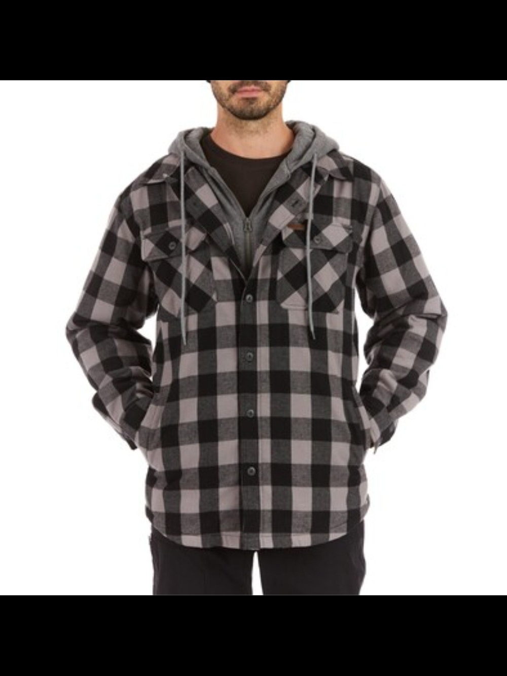 Smiths Men's Black & Gray Plaid Hooded Flannel Jacket